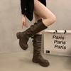 Designer Platform Leather Knight Boots for Women Fashion Soft-soled Women's Knee-high Boots Spring Autumn Casual Shoes Female