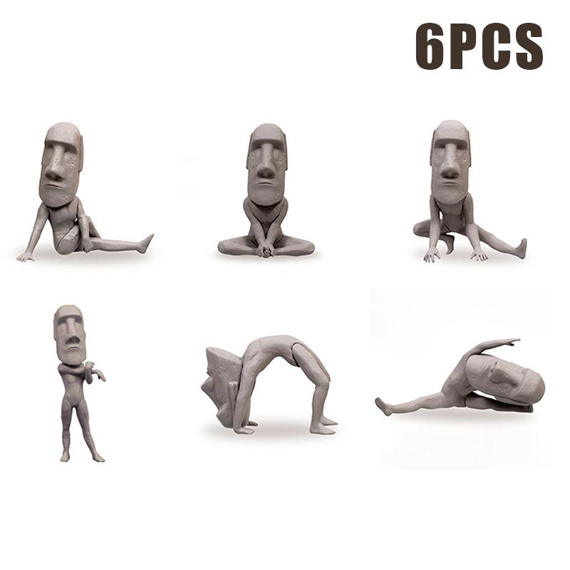 

Набор из 5/6 статуэток Моаи Остров Пасхи Скульптура Моаи ПВХ Растяжка Упражнение Декор Моаи Мини Настольные Фигурки Украшение для рабочего стола