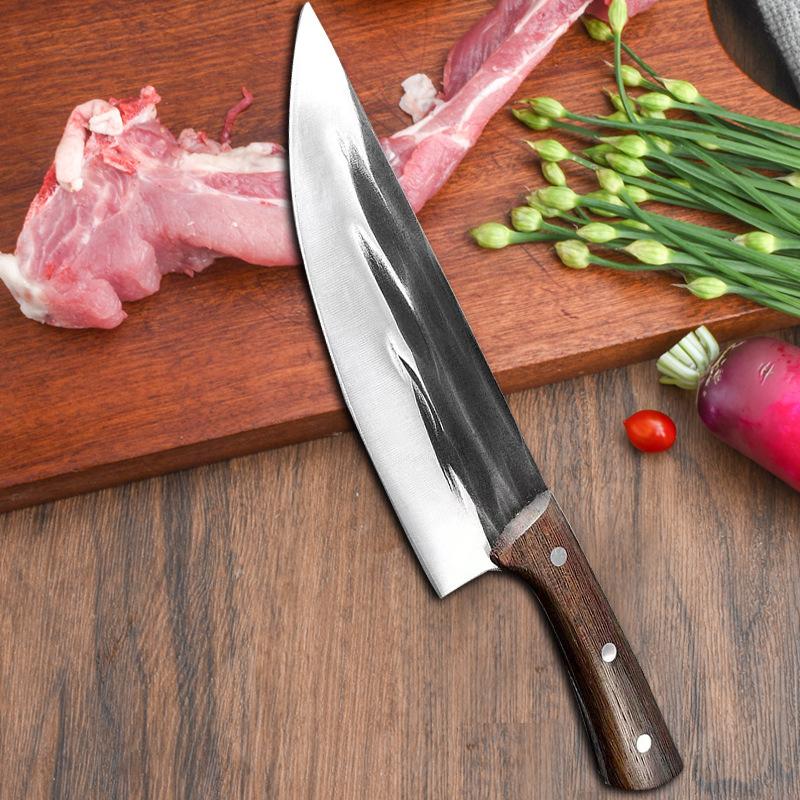 Cuțit de bucătar lucrat manual Satâr pentru carne Mâner din lemn din oțel inoxidabil Cuțite de tăiat chinezești