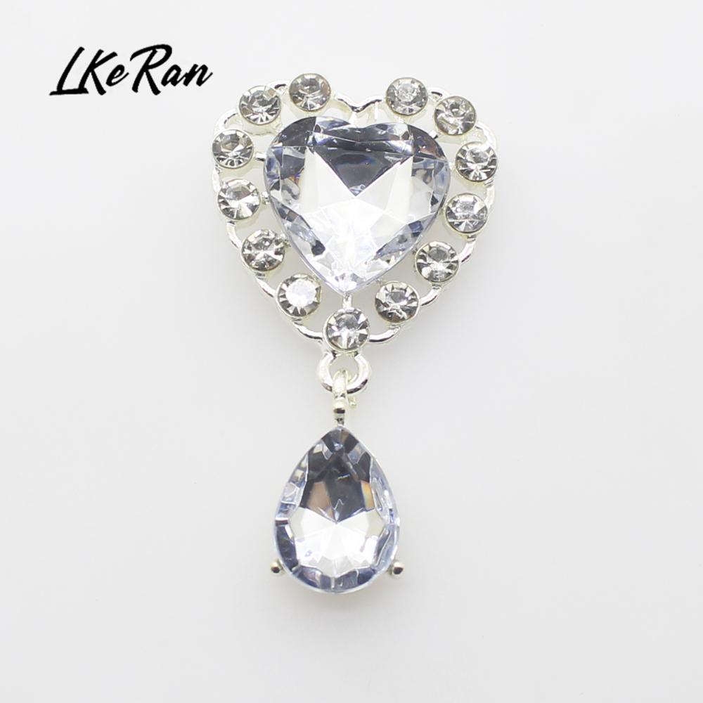 New 5Pcs 25mm*45mm Heart Acrylic Rhinestone Pendants Buttons For Wedding Decoration Metal Brooch Hair Bow DIY Jewelry Craft