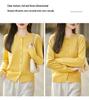 36-Count Fine Spun 100% Wool Machine Washable Round Neck Cardigan - Simple Style, Solid Color, Lightweight Knit for Spring