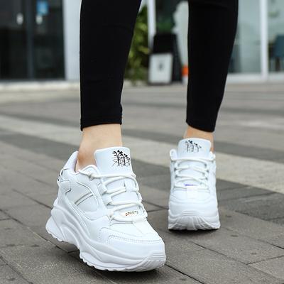 Fashion Fashion White Sneakers Women's High Platform Casual Shoes Height Increasi Leathe Shoes Thick Sole Trainers Tennis Sports Black