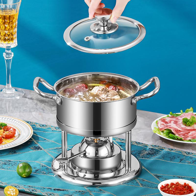 Pentola calda compatta in acciaio inossidabile 304 per porzione singola con fornello a gas gonfiabile per Shabu-Shabu