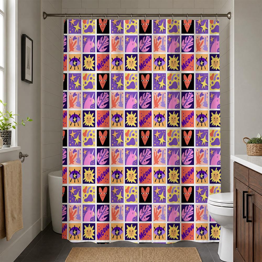 Funky Pattern Shower Curtain Waterproof Bathroom Decor Pop Art Geometric Kids Novelty Shower Curtain Home Accent Wall Art Decor