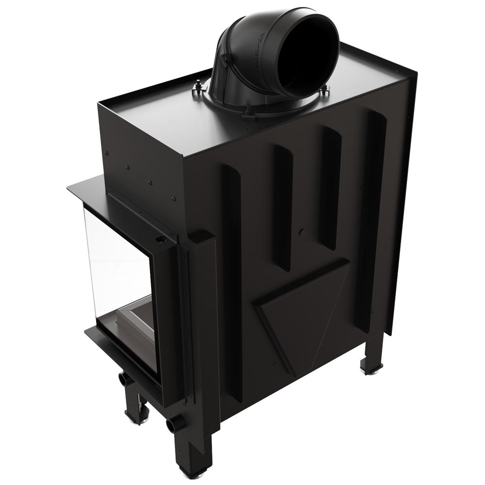 Corner air fireplace KRATKI FLOKI right 10kW Ø200 black installation kit