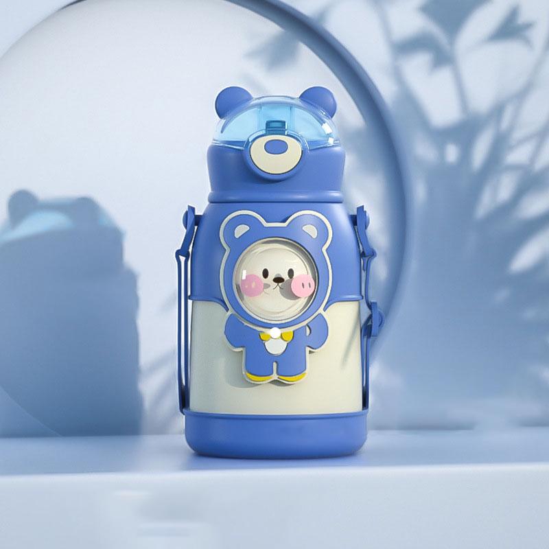 500ml Thermal Water Bottle For Children Kids Cartoon Stainless Steel Thermos Mug With Straw Leak-Proof Insulated Cup Drinkware