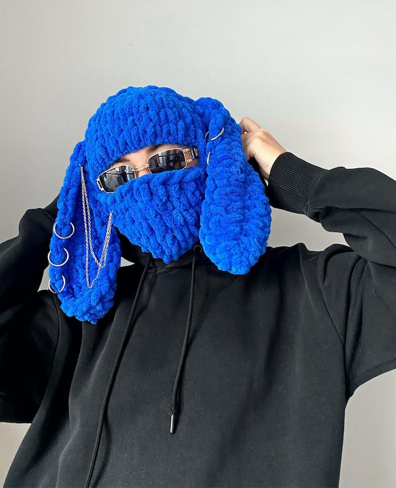 New Devil Horn Mask Thickened Fleece Knitted Hat Ice Strip Line Warm Neck Protection Punk Sweet Cool Wind Headgear Winter