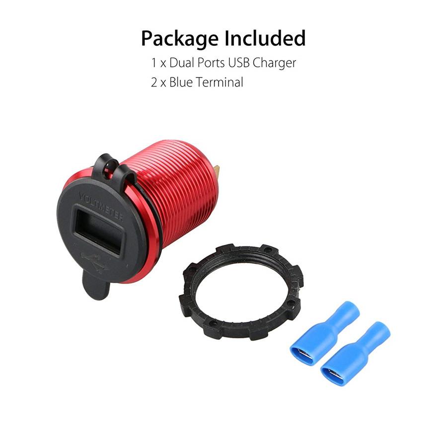Dual Port USB Car Cigarette Lighter Charger Socket w/ Red LED Digital Voltmeter