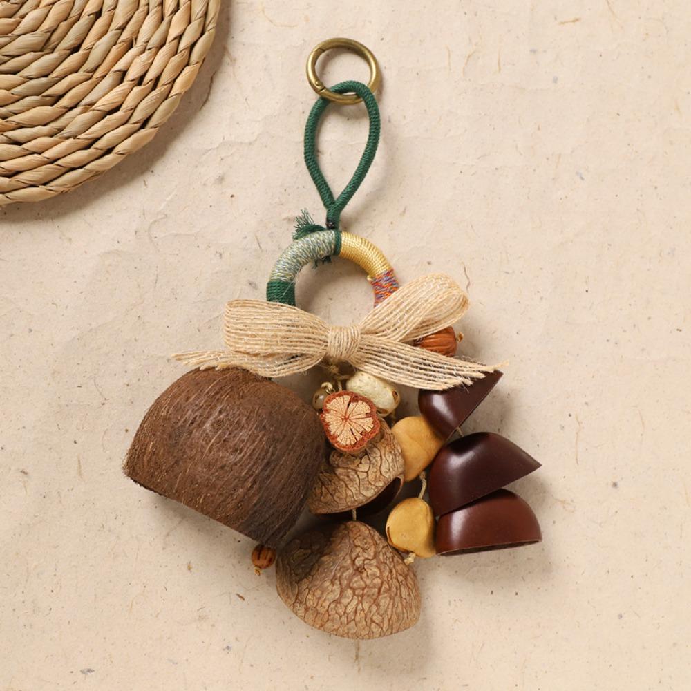 Sound Heal Natural Fruit Shell Keychain Handmade Bohemian Style Hand-Cranked Wind Chime Gift DIY Fruit Shell Wind Chime Ornament