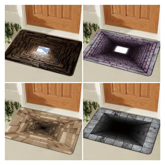 3D Optical Illusion Rug Realistic Hole Pattern Floor Mat Absorbent Non-Slip Bottomless Pit Doormat for Living Room Bedroom Porch Entrance