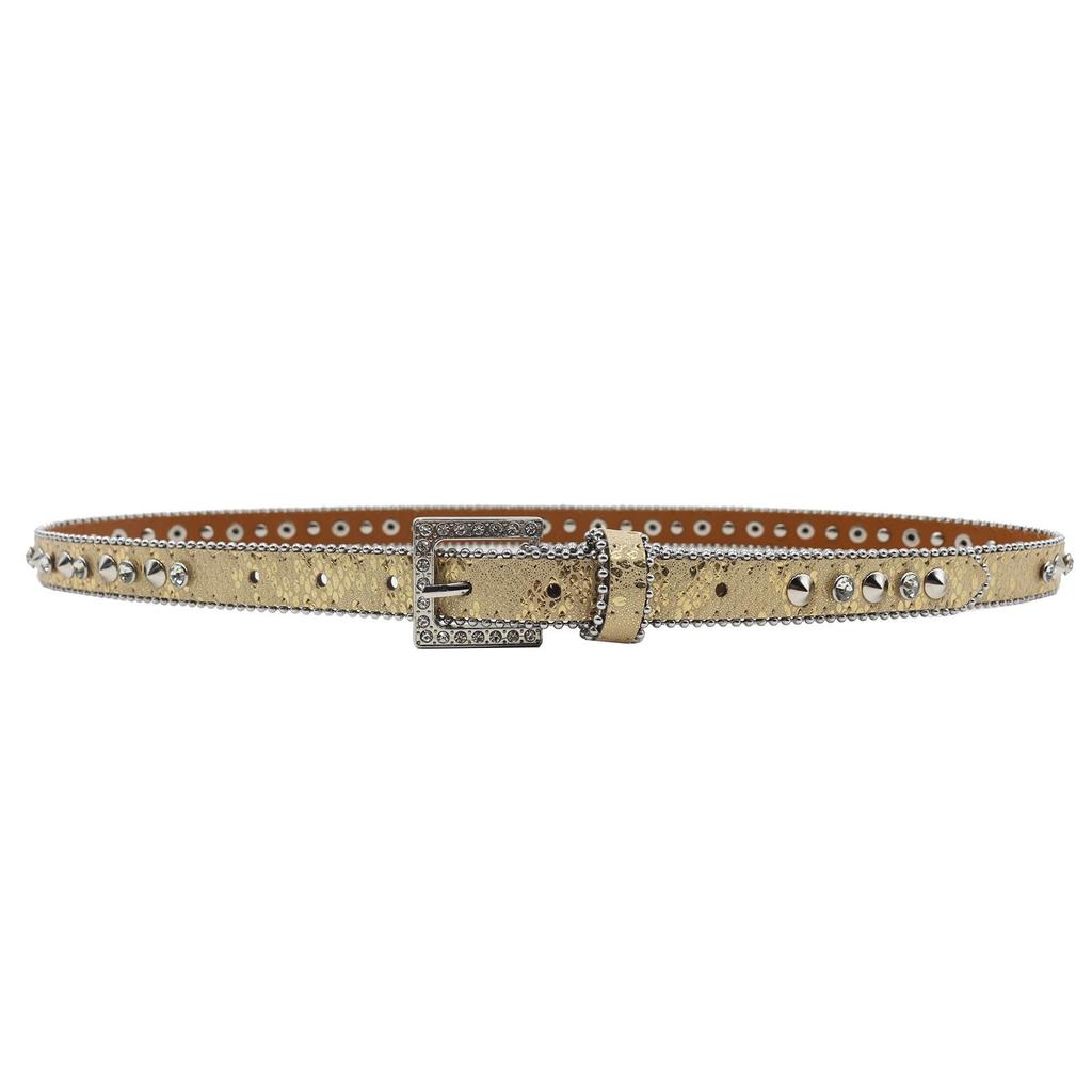 Women's 2.3cm Wide Rhinestone Leather Belt - European and American Cowboy Style Waistband