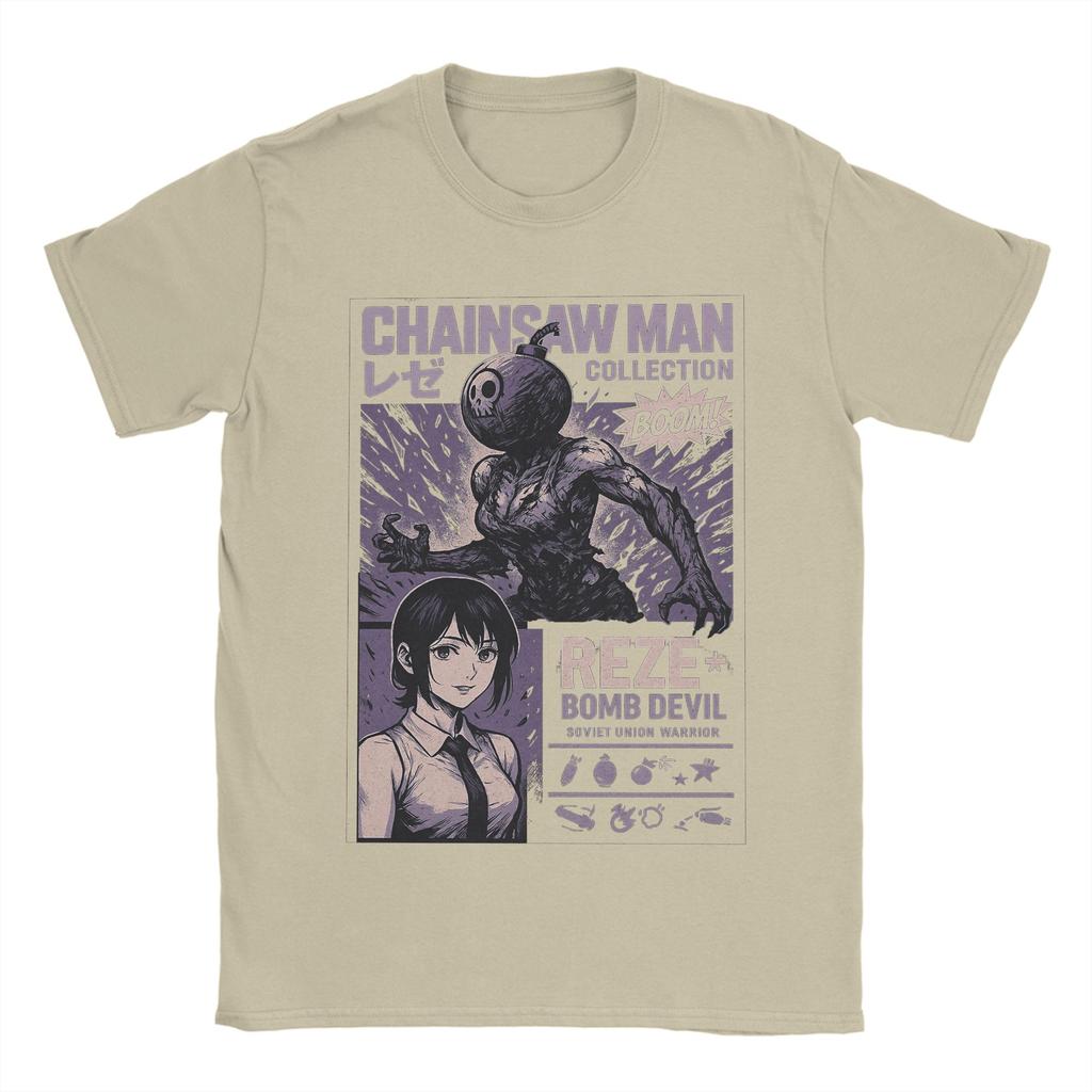 Anime Chainsaw Man Reze TShirt Men Manga Denji Power 100 Cotton TShirts Summer O Neck Tee Shirt Hot Sale Oversized Clothes