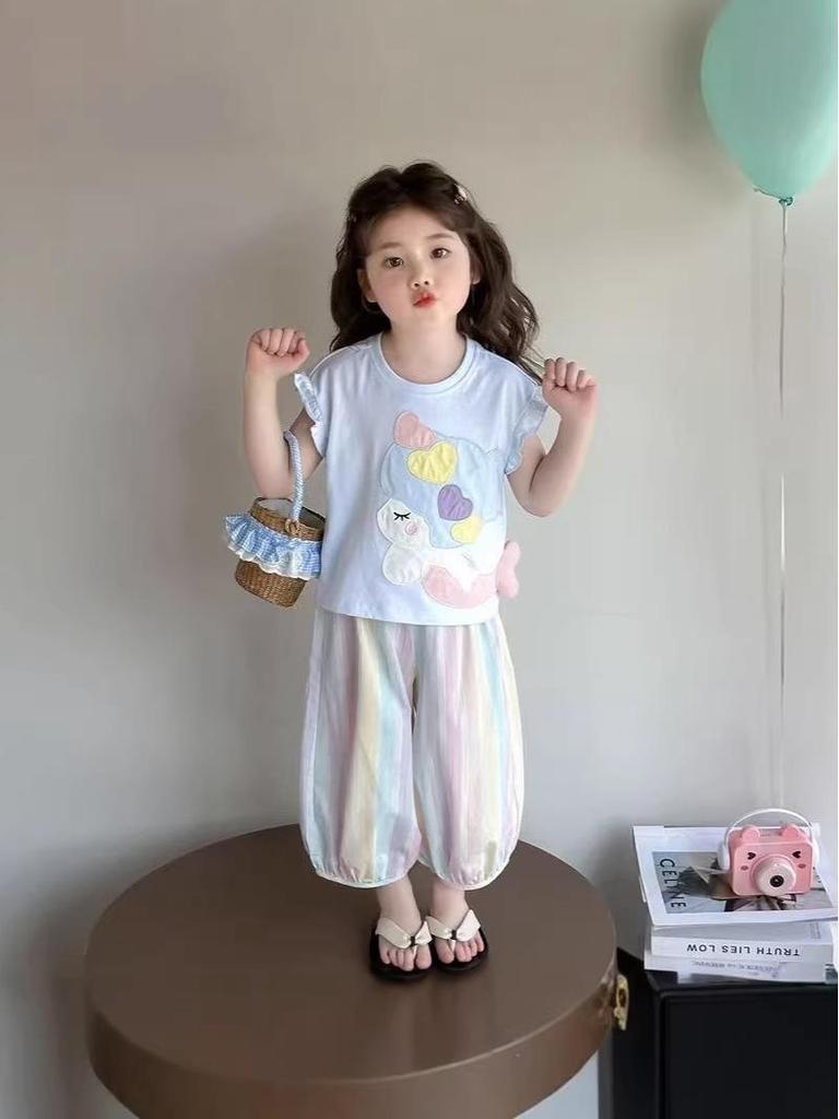 2026 Summer Kids' Cartoon T-shirt & Mosquito-Repellent Pants Set for Girls