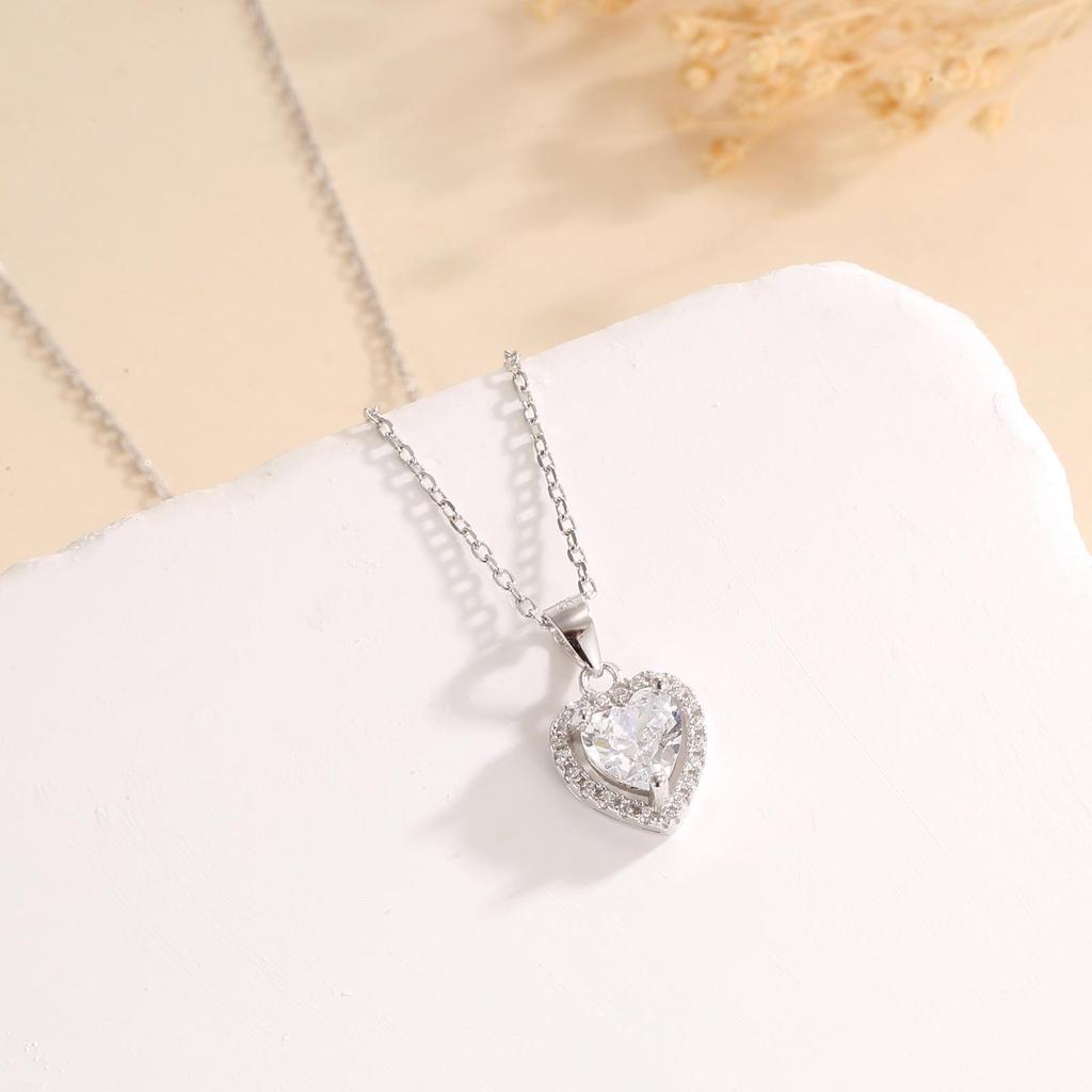 Beixi S925 Sterling Silver Heart Pendant Necklace with Zircon – Elegant, Light Luxury Design for Women.