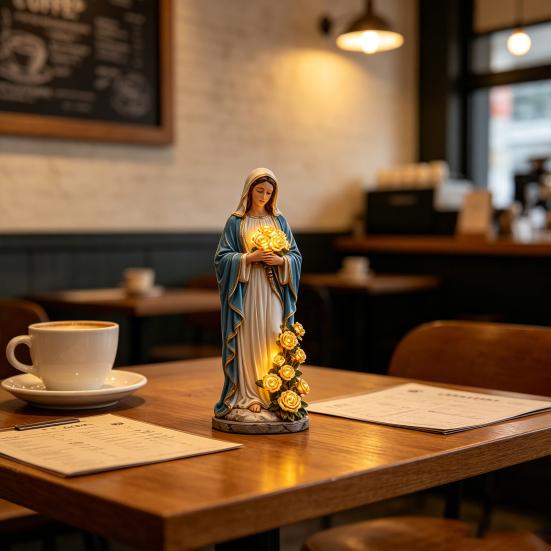 Yousheng Virgin Mary Garden Light, Outdoor Mary Statue with LED Glowing Rose, Blessed Mother Figurine for Catholic Garden Lawn Patio Decor, Memorial