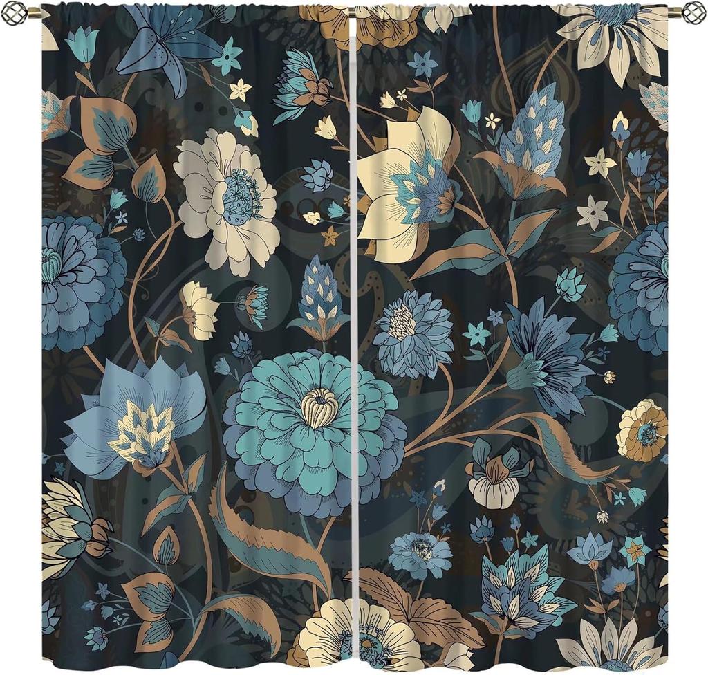 Boho Floral Curtains Watercolor Botanical Pattern Living Room Home Decoration Bedroom Curtain Darkening Polyester Ideal For Sitting