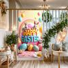 Happy Easter Bunny Backdrop Banner Easter Decorative Background for Spring Party Egg Hunt Celebration Holiday Decor Photo Props
