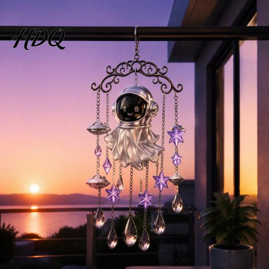 Holiday Wind Chime Halloween Ghost Decoration Vintage Sun Catcher with Faux Crystal Decorative Tassel Ornament Drops Tassels Acrylic Hanging