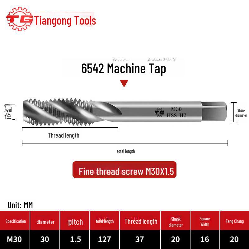 Tiangong Spiral Tap for Fine Thread Tapping (M2-M6) In Iron, Aluminum, Copper, Steel, and Stainless Steel.
