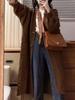 2025 Korean Style Plus Size Women's Long Wool Cardigan - Autumn/Winter, Long Sleeve, Mid-Length.