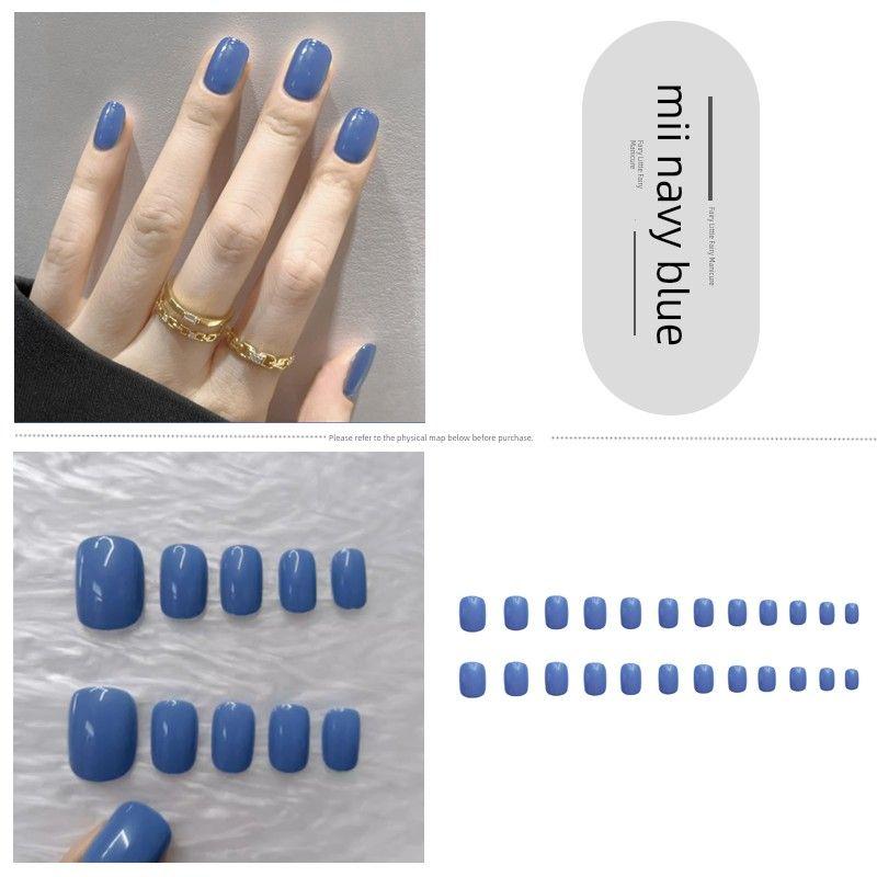 

Nail Milk Blue Square round Gentle Minimalist Detachable Short Style 176-mini Navy