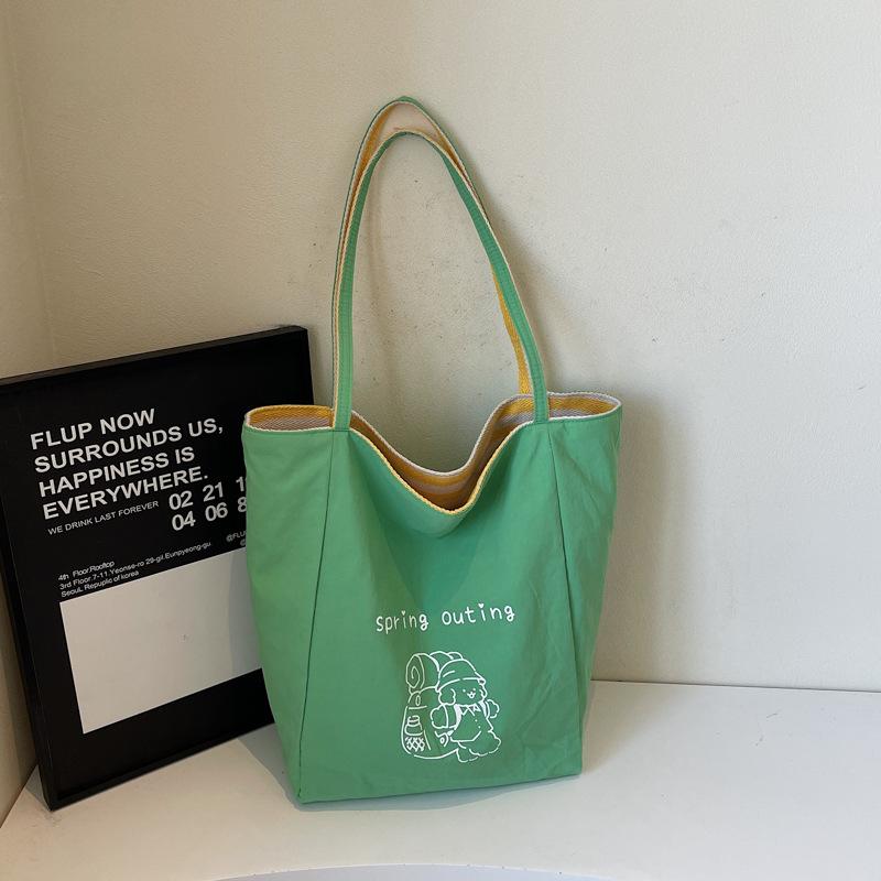 Summer striped canvas bag women's new double-sided shoulder underarm tote bag Korean portable shopping bag