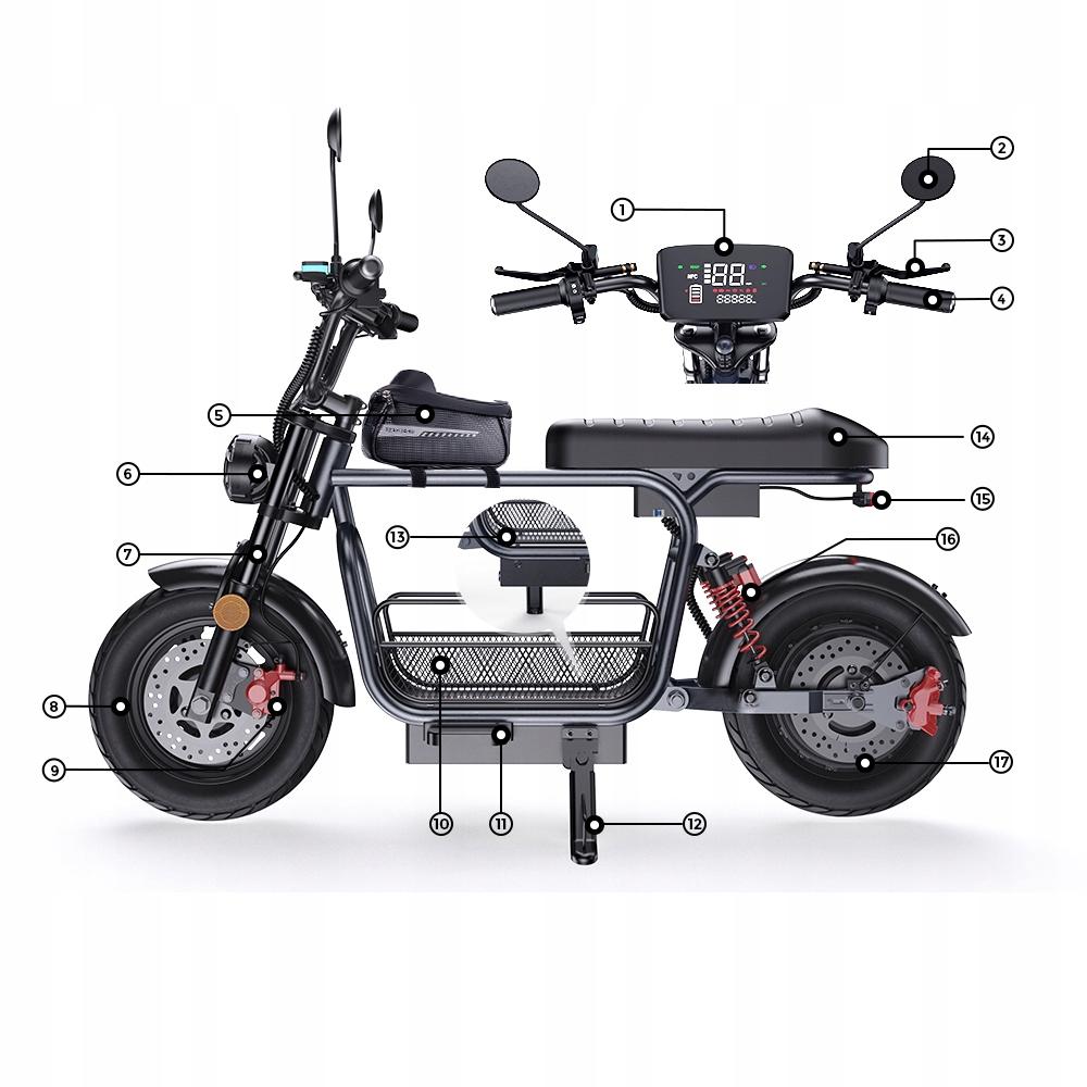 City Shopping 1500W Elektrofahrzeug DX5 für Erwachsene – 55 km/h, 72 km Reichweite, 15" Räder, 48V 15,6Ah Akku, NFC