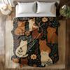 Folk Art Cat Fleece Flannel Blanket  Earthy Floral Fall Couch Throw Cute Cat Lover Gift
