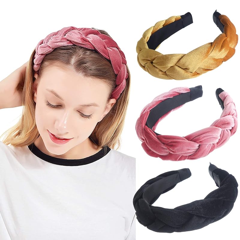 Velvet Braid Headbands Cute Headbands for Woman Spanish Vintage Style Alice Hair Bands Wide Thick Hair Hoop 3pcs Head Band Hair Accessories for Women
