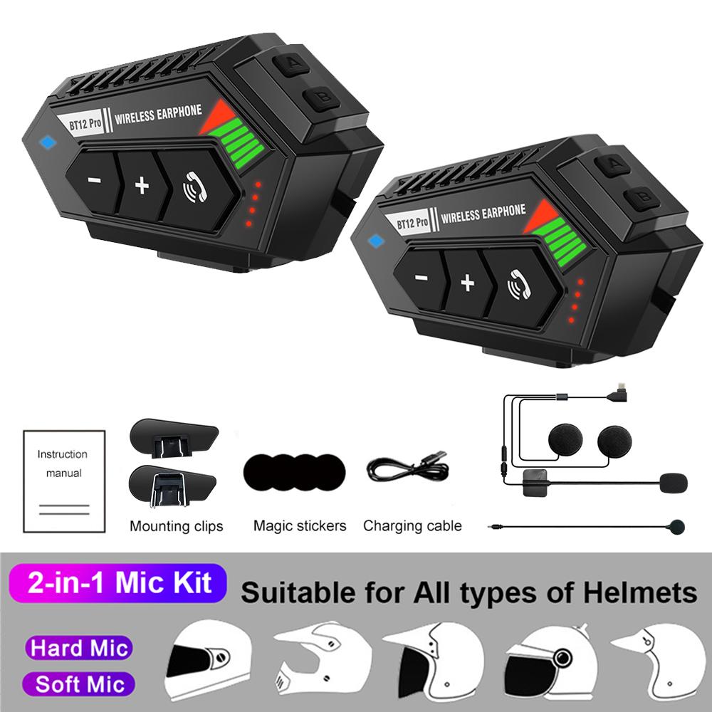 BT12 Pro 2000mah Motorcycle Bluetooth Helmet Headset Wireless Hands-free Call Stereo Waterproof Music Player for Moto Earphone