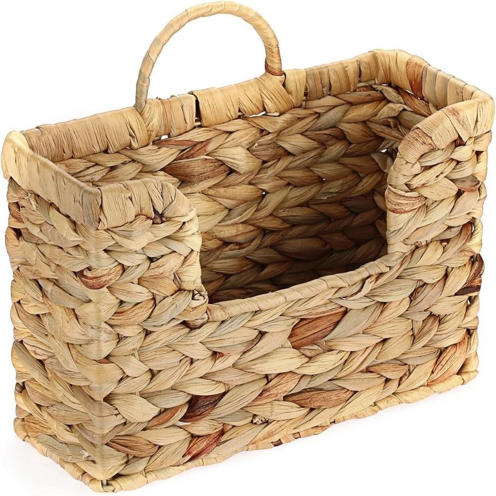 Woven Design Woven Hanging Magazine Holder Wall Mounted Handmade Water Hyacinth Magazine Basket Decorative Eco-Friendly