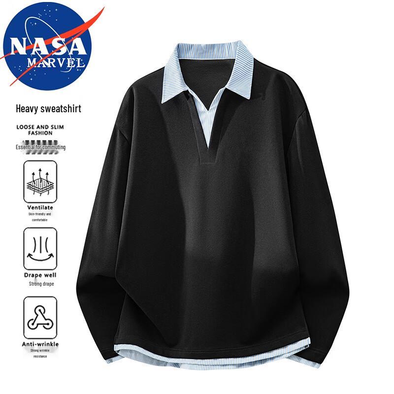 NASA MARVEL Men's Faux Two-Piece Polo Collar Sweatshirt