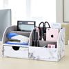 KINGFOM PU Leather Desk Storage Desktop Organizer with Drawers for Pen and Stationery Remote Small and Miscellaneous Items Marble Box/Case, Pencils,