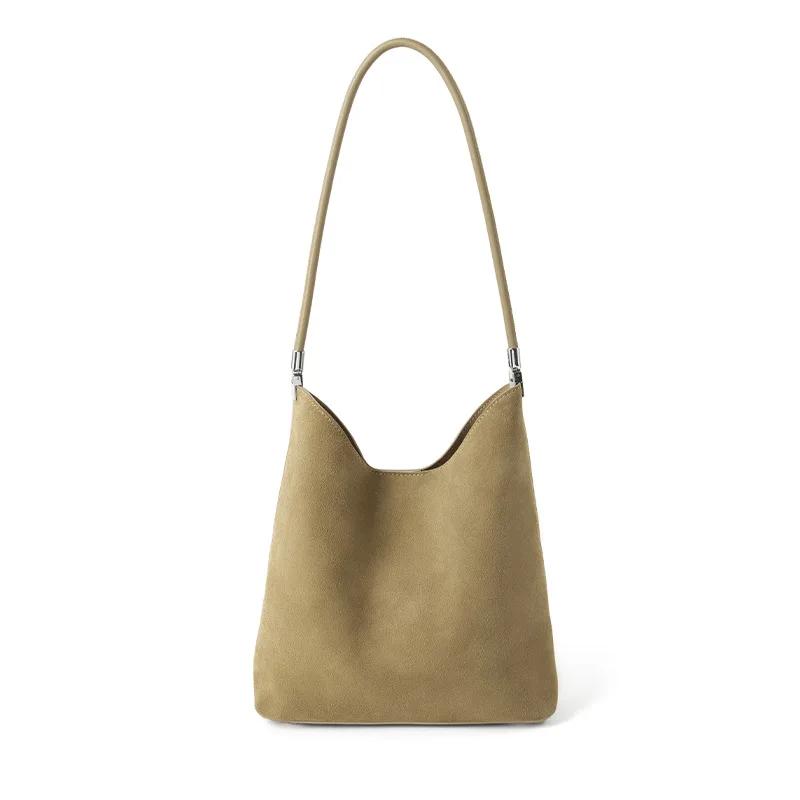 

Female Luxury Designer Cowhide Handbags Women s Suede Cow Leather Shoulder Underarm Bag Ladies Retro Fashi Bags High Quality 24.5x11x29cm абрикосовий