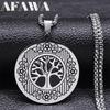 Yoga Tree of Life Chain Necklace for Women Men Stainless Steel Silver Color Aesthetic Flower Chain Jewelry Collier N3455S02