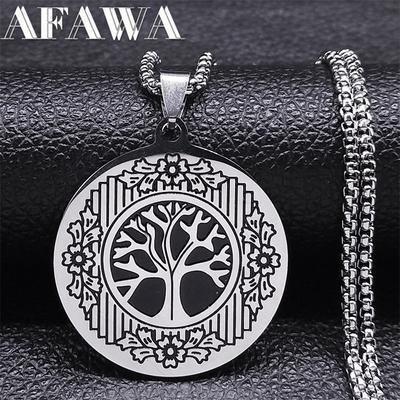 Yoga Tree of Life Chain Necklace for Women Men Stainless Steel Silver Color Aesthetic Flower Chain Jewelry Collier N3455S02