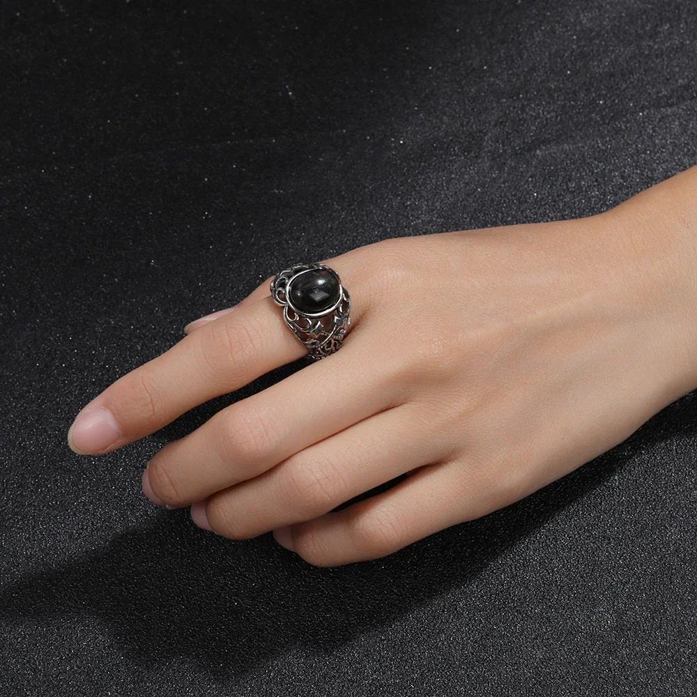 Natural 10*12MM Turquoise Blue Sandstone Ring S Silver Rings for Women Men Axe Hollow Design Wholesale