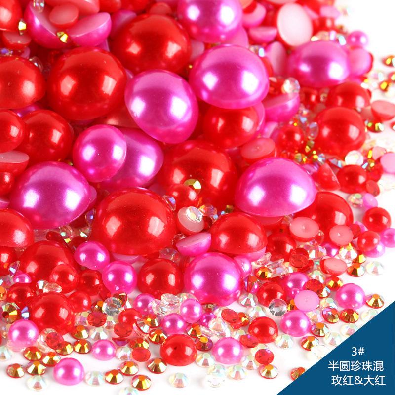 Mixed Abs Semicircular Pearl Resin Flat Bottom Diamond Set Imitation Pearl Mixed Size Diy Jewelry Accessories