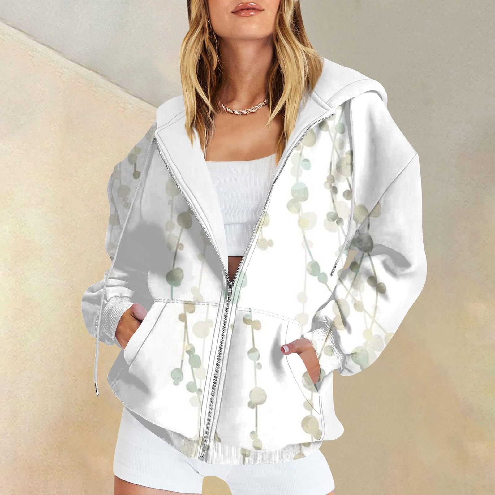 

Casual Floral Printed Womens Pullover Hoodie Long Sleeve Zipper Sweatshirt Fashion Coat S зелёный
