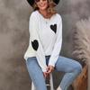 Loose Casual Crew Neck Big Heart Jacquard Pullover Knit Sweater