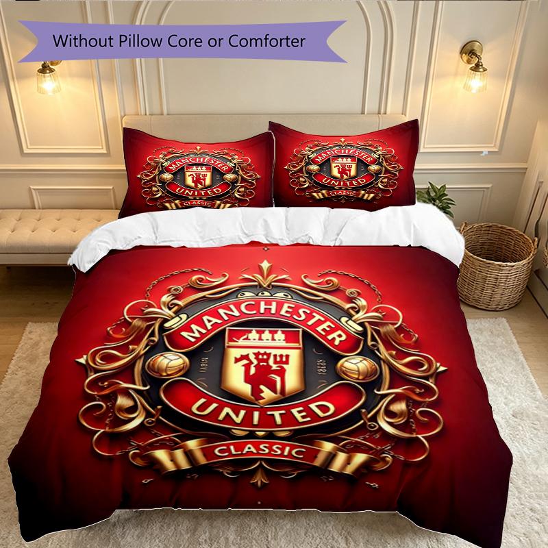 3pcs Duvet Cover Set, Manchester United Manchester City Digital Print Bedding Set, Soft Comfortable Bedclothes For Bedroom, Guest Room