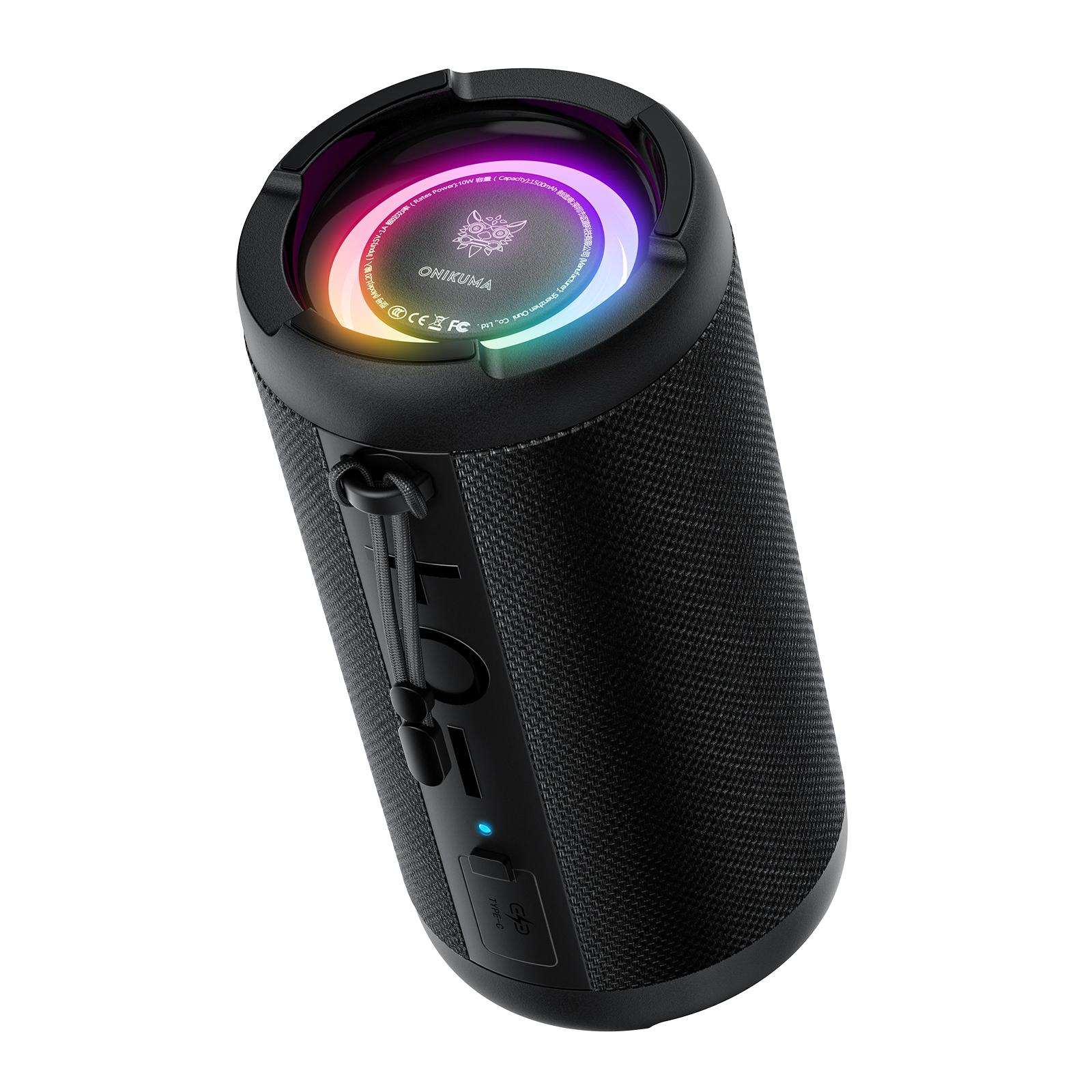 

ONIKUMA L20 Беспроводной динамик IPX7 Водонепроницаемый Двойной динамик RGB Открытый Bluetooth Портативный Громкий Сабвуфер Динамик 18*9*9cm чёрный