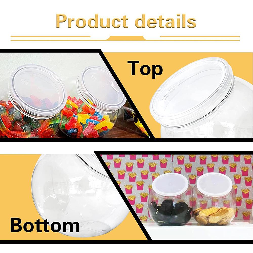 1Pc Candy Jar with Lid Plastic Clear Cookie Storage Container Wide Mouth Canister for Candy Snacks Cereal Jelly Dry Food