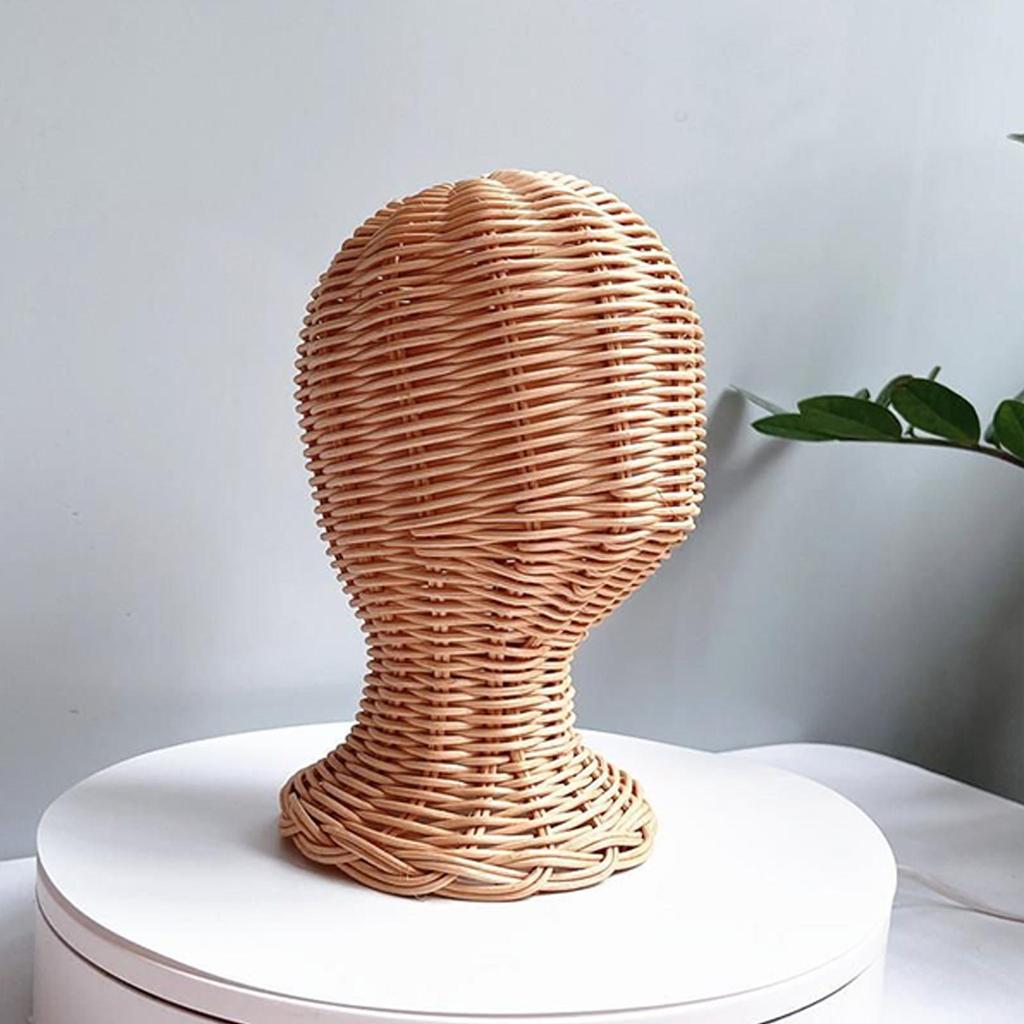 Hat Mannequin Rattan Mannequin Head Scarf Hat Stand Non-Tip Base Organizer Headwear Tabletop Rack For Home Entryway Wardrobe
