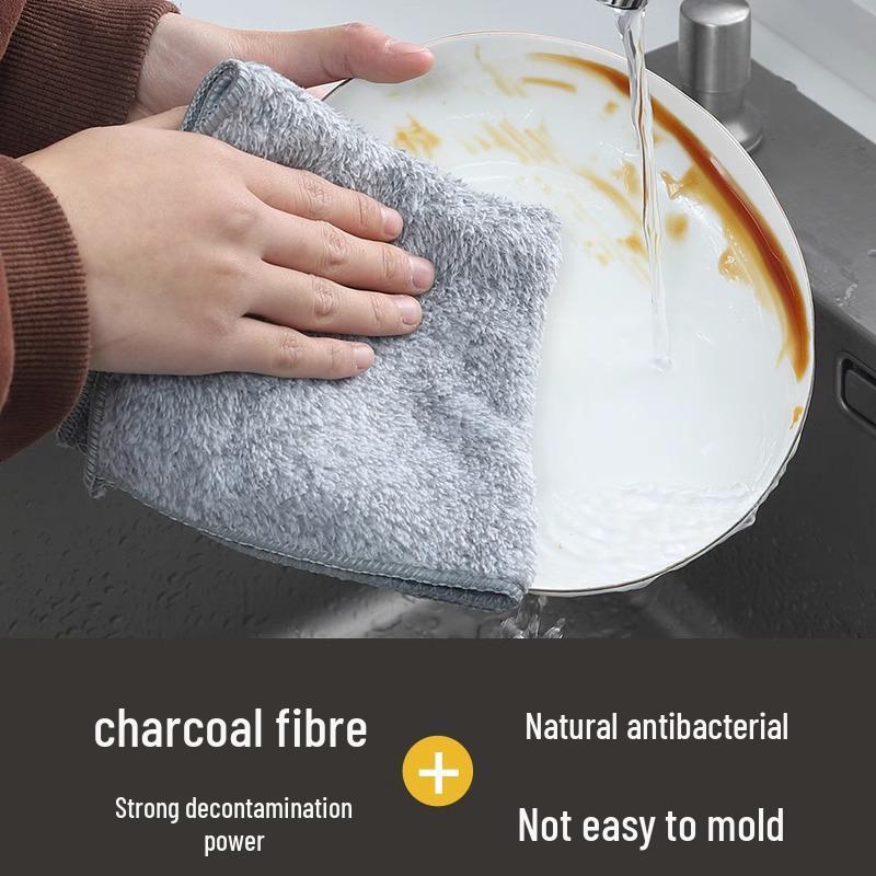 Bamboo Charcoal Fiber Lint-Free Dishcloth - Non-stick, Absorbent Kitchen Towel for Cleaning and Dishwashing