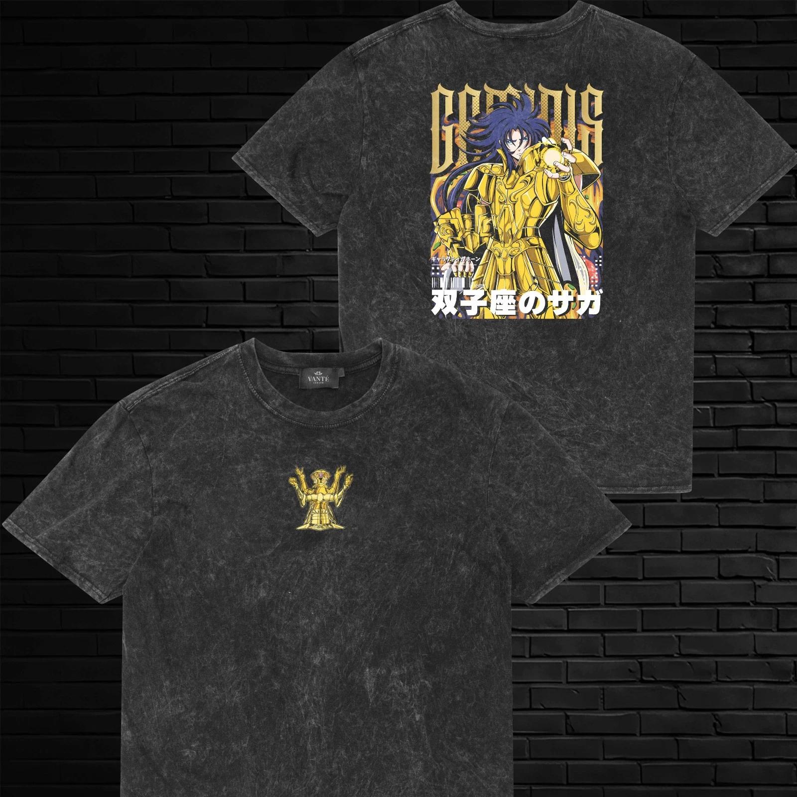 

Gemini Saga Acid Wash Anime T-Shirt Gold Saint Galaxian Explosion Graphic Tee 2XL