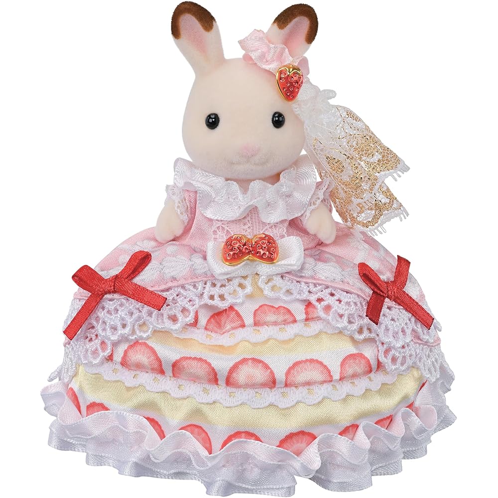 Sylvanian Families Happy Birthday Flare Strawberry Cake Dress Doll Toy for Dollhouse Ages 3 and Up