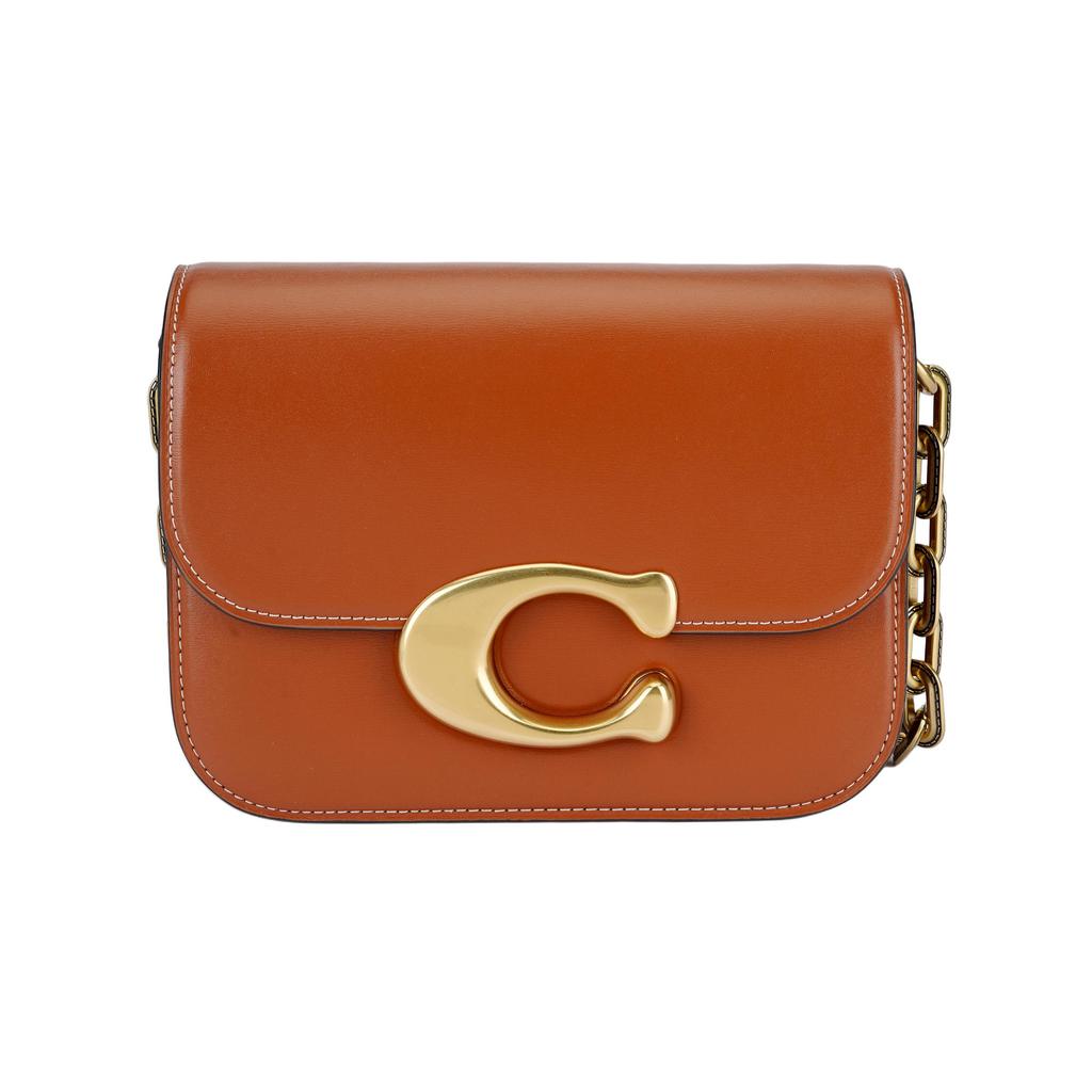 Coach Idol 21 Gold Logo Chain Magnetic Buckle Flap Leather Messenger Bag Women Bags Brown CM557-B4BAR