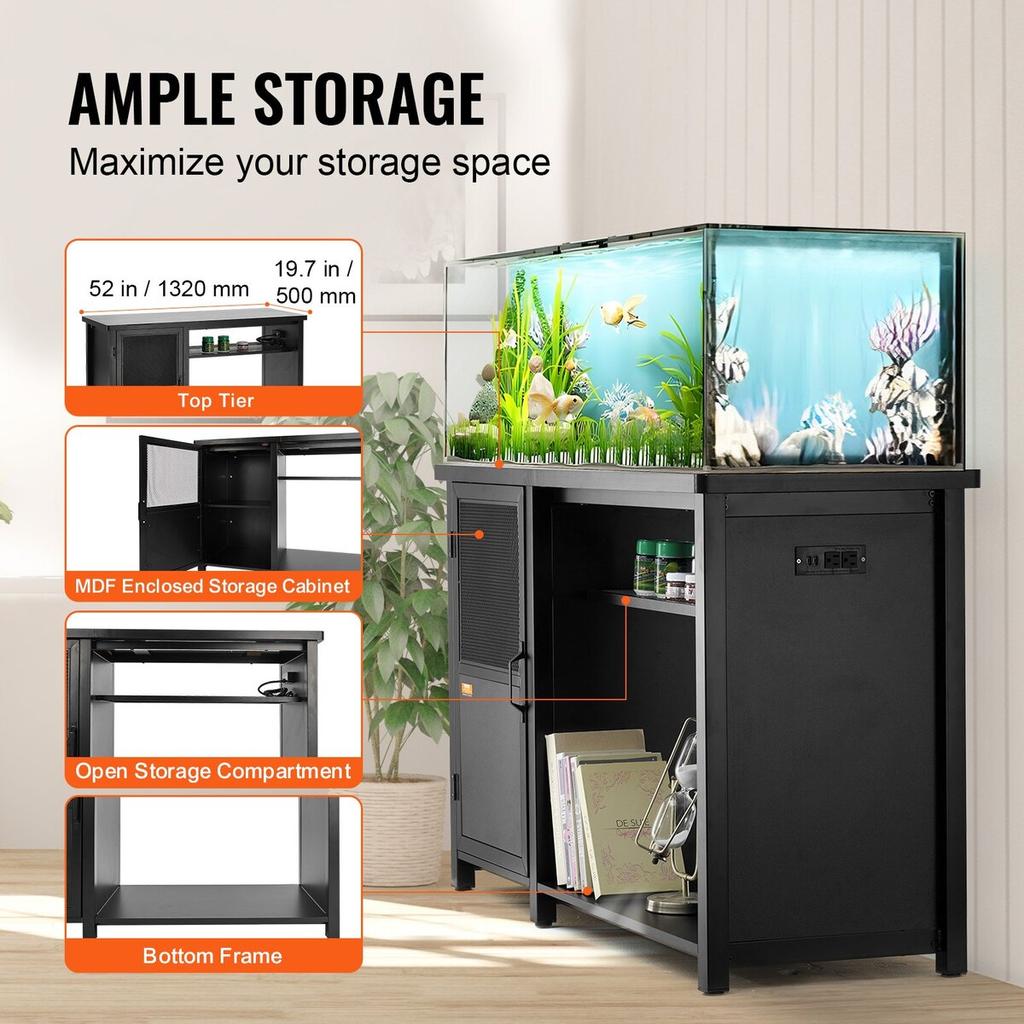 Aquarium Stand, 75 Gallon Fish Tank Stand, 52 X 19.7 X 32.3 In Steel and MDF Turtle Tank Stand, 626 Lbs Load Capacity, Reptile Tank Stand with Storage