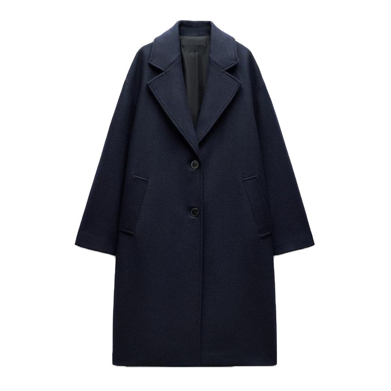 

Fall and Winter New Women s Clothing Loose Long Sleeves Lapel Wool Blended Coat Outwear 2052233 2052201 SEA BLUE L